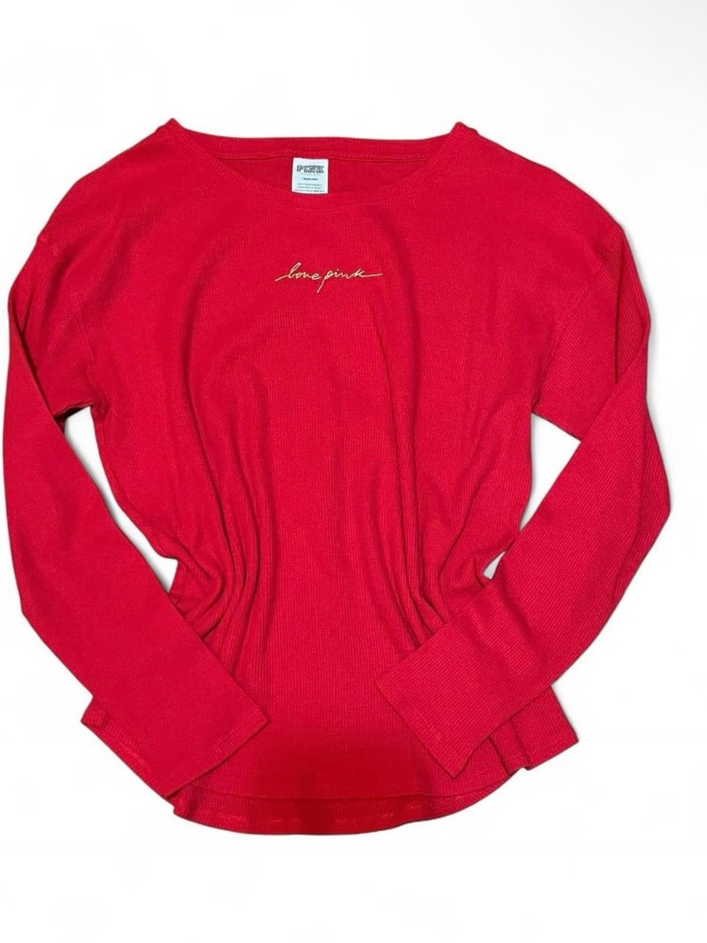 PINK Victoria's Secret Red Waffle-Knit Long Sleeve Top